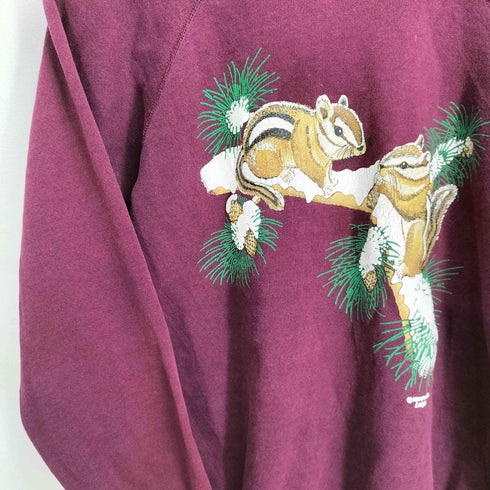 ヘインズ Hanes 80-90S USA製 リスプリント ラグランスリーブ クルーネックスウェット レディース import:M